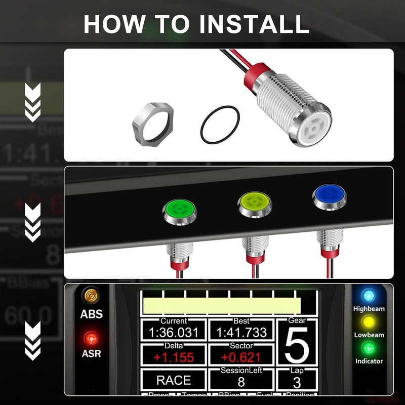 FICOLPO 10 قطع ضوء مؤشر معدني LED مقاوم للماء، 12-24 فولت 2/5'' ثقب تركيب موصل مسبقًا لإشارة الطيار للسيارات والشاحنات والقوارب والبحرية ولوحة العدادات والكهرباء الصناعية (أحمر، 10 مم) - Image 4